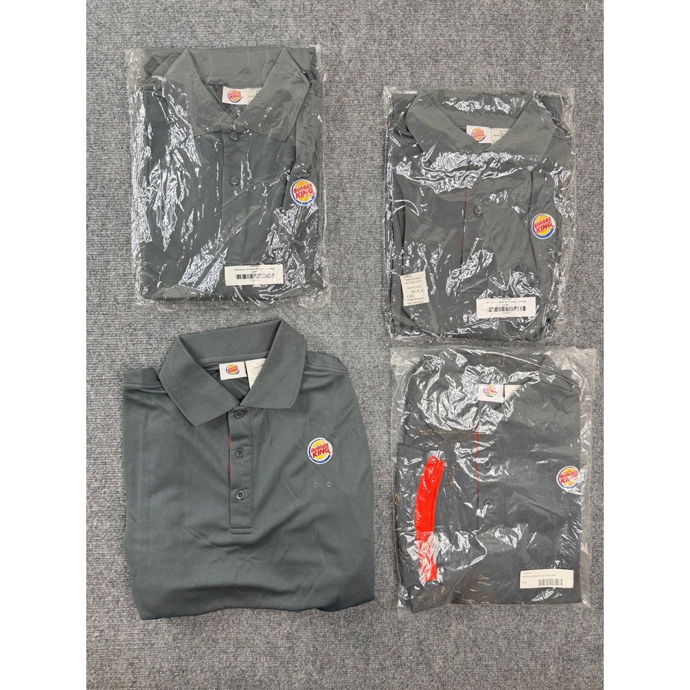 Burger King Unisex‎ Crew Polo Shirt Medium Gray Red Employee Uniform Work